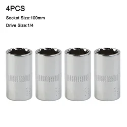 4pcs 1/4 Inch Drive Socket Set Adapter Square 6 Point Drive 10mm Deep Socket Torque Spanner Ratchet Socket Wrench Hand Tools