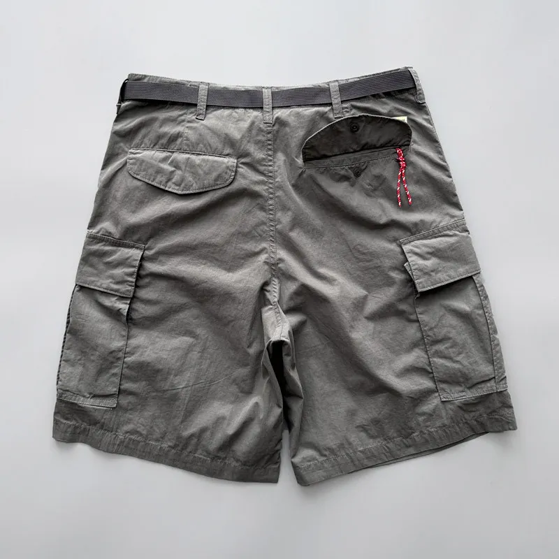 

Men's Quick-Dry Lightweight Cargo Knee-Length Shorts Summer Japan Vintage Loose Straight Leg Multi-Pocket Dark Check Pants