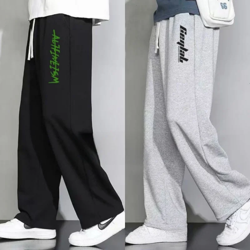 

Мужские тонкие брюки прямого кроя, весенне-осенние свободные повседневные брюки, модные брюки с принтом, верхняя одежда, длинные брюки