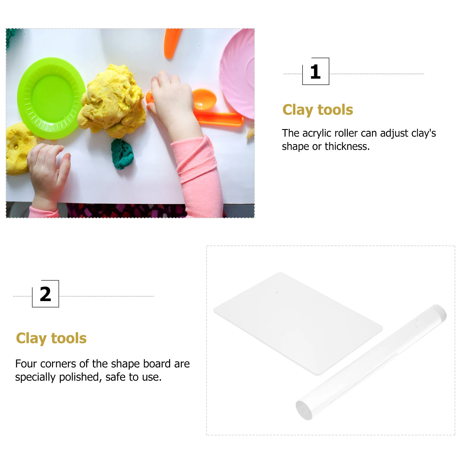 2pcs Polymer Clay Tools Set 10X15Cm Acrylic Sheet Board 20X2Cm Roller For Modelling Clay Craft Diy Baking Kit Supplies