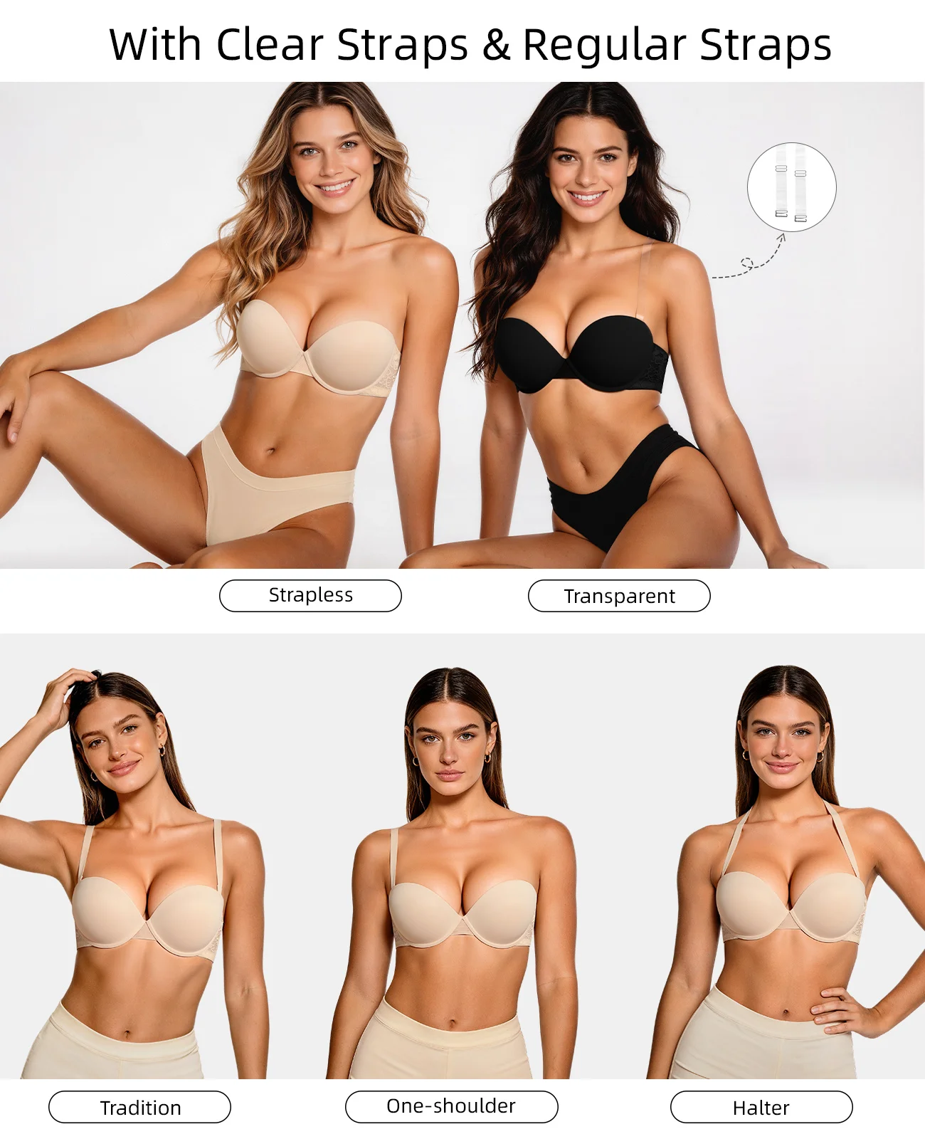 New Push Up Bra Women Lace Pad - Convertible Bra Multiway recension och pris