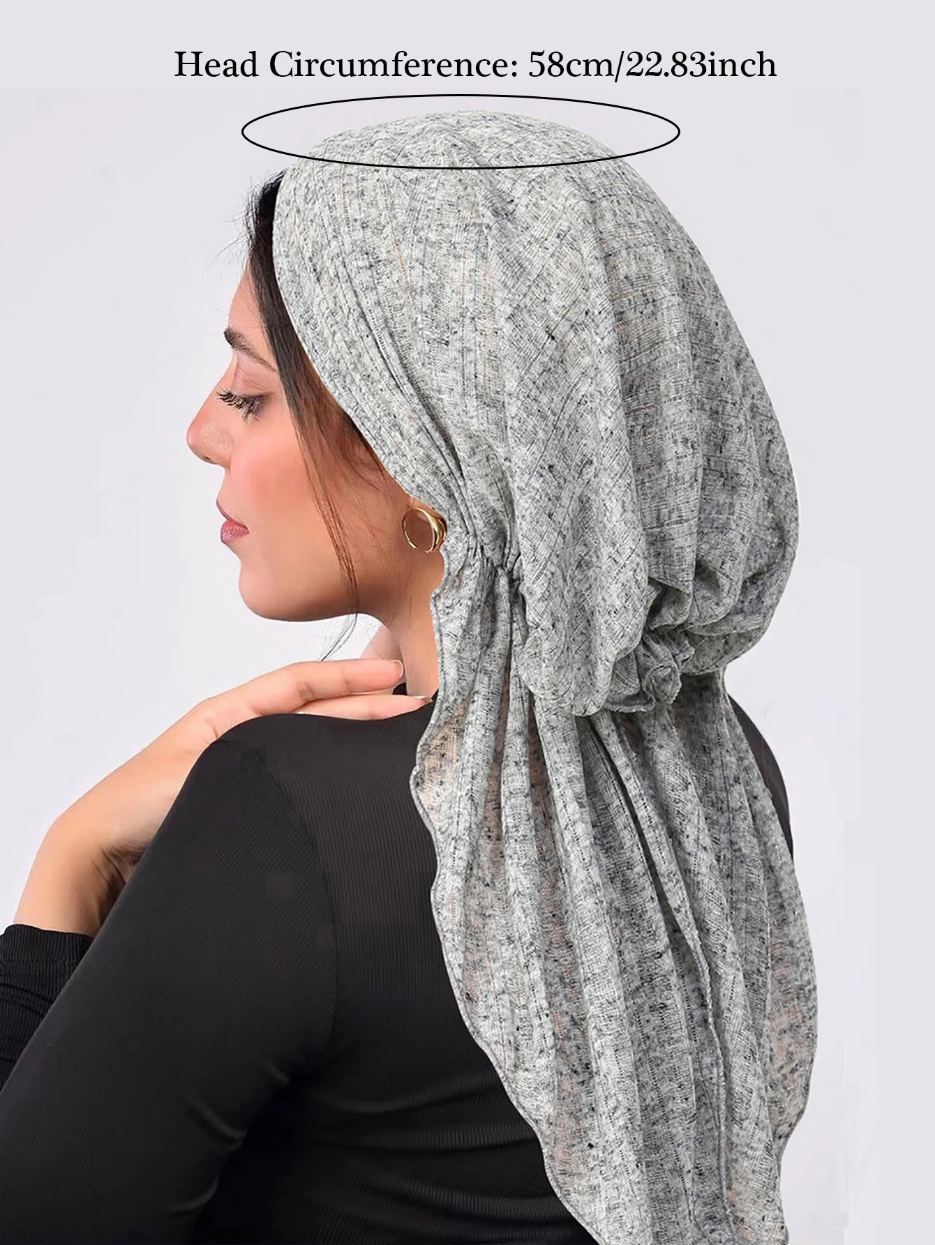 Solid Color Crinkle Muslim Hijab Caps Wrap Head Soft Elastic Long Tail Turban Bonnet Fashion Women Headdress Wearable