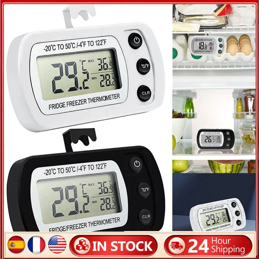 

Цифровой термометр для холодильника Max/Min Record Водонепроницаемый мини-термометр Большой ЖК-дисплей с магнитной задней панелью и крючком для кухни, дома, ресторана