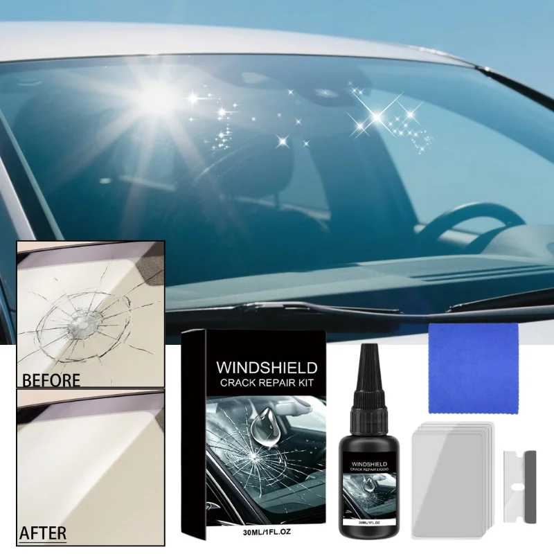 30ml Quick Fix Auto Glass Repair Liquid For Small Cracks, Chips And Bullseyes With Complete Tools Windshield Crack Repair Kit