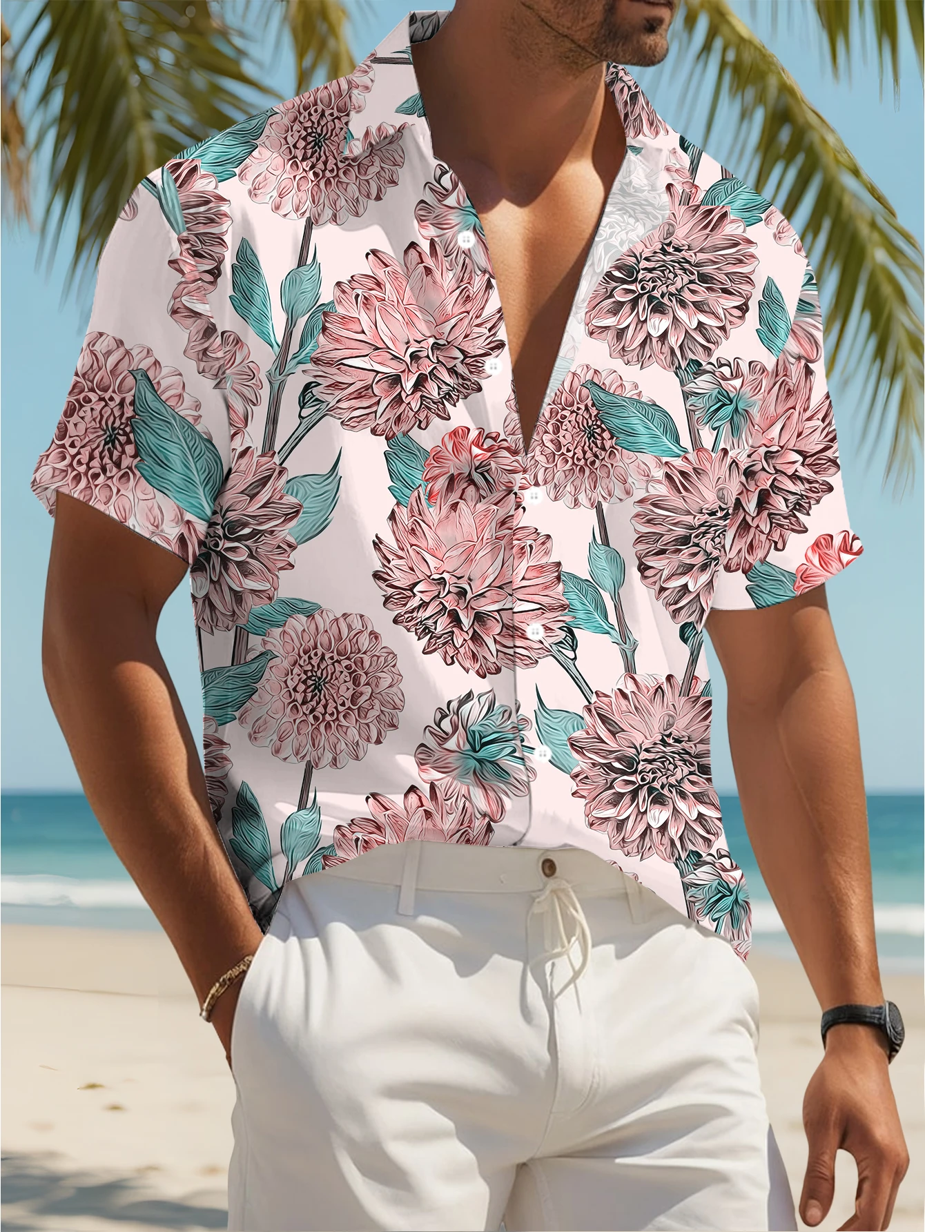 

Summer Fashion Mens Hawaiian Shirts Short Sleeve Button Coconut Tree Printed Casual Beach Aloha Shirt Plus Size 5XL Hombre Ropa