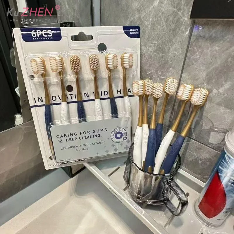 6Pcs Soft Nylon Bristle Men's And Women's Manual Wide Head Soft Hair Toothbrush For Gentle Oral Cleaning For Adults Couples