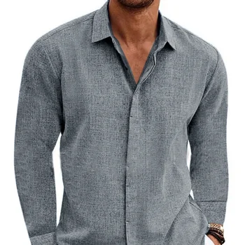 春と秋の熱い販売の新しいヨーロッパとアメリカのメンズカジュアルボタンダウンラペル無地ルーズ長袖シャツ