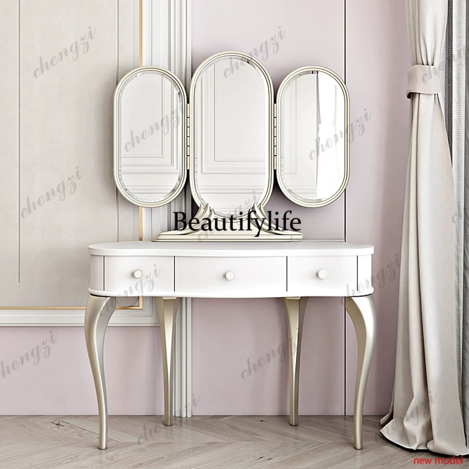 AB03  American light luxury dresser bedroom household solid wood dressing table white paint window dressing table