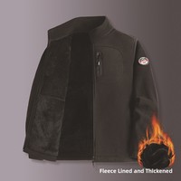 Thickened Fleece Jacket Men's Winter Outdoor Warm Stand Collar Coat Large Size Upperwear Polyester Fiber Zipper Closure Long...