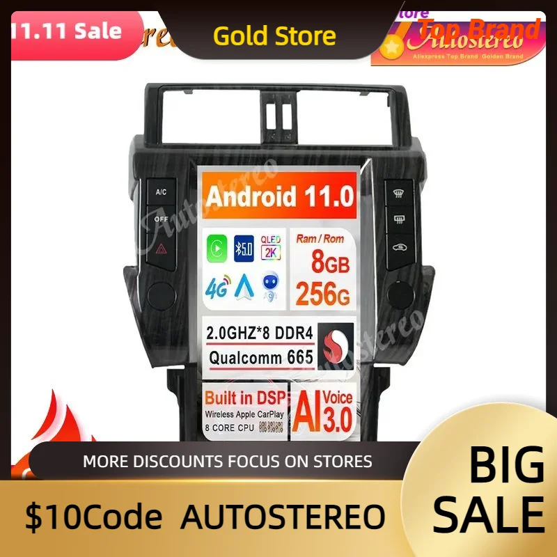 

Автомобильный мультимедийный плеер 4G SIM Carplay Tesla Style Android 11 GPS-навигация для TOYOTA LAND CRUISER Prado 150 2014-2017