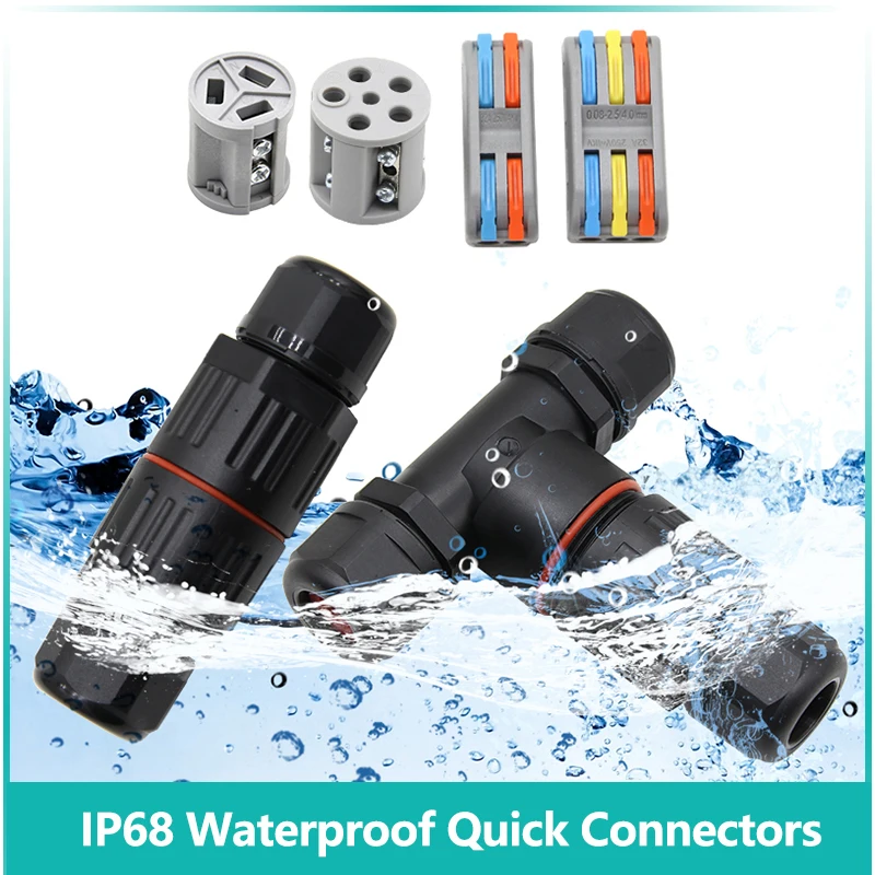 

IP68 Waterproof Connector Quick Push-in I/T Shape Terminals Screw Connect 2/3/5 Pin Wire Connectors Electric Junction Box