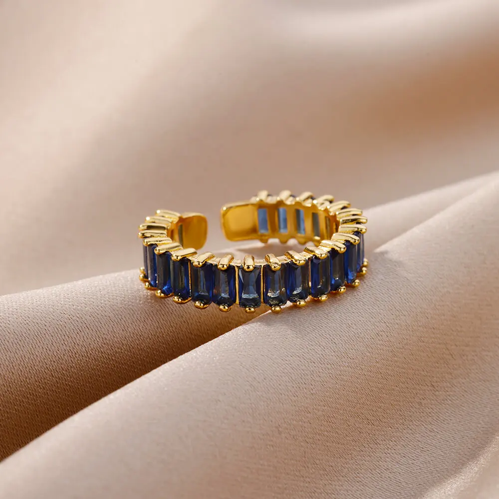 خواتم زركونيا مكعبة فاخرة للنساء خاتم من الفولاذ المقاوم للصدأ 2025 رائجة كريستال الزفاف الجمالية مجوهرات الحفلات هدية anillos