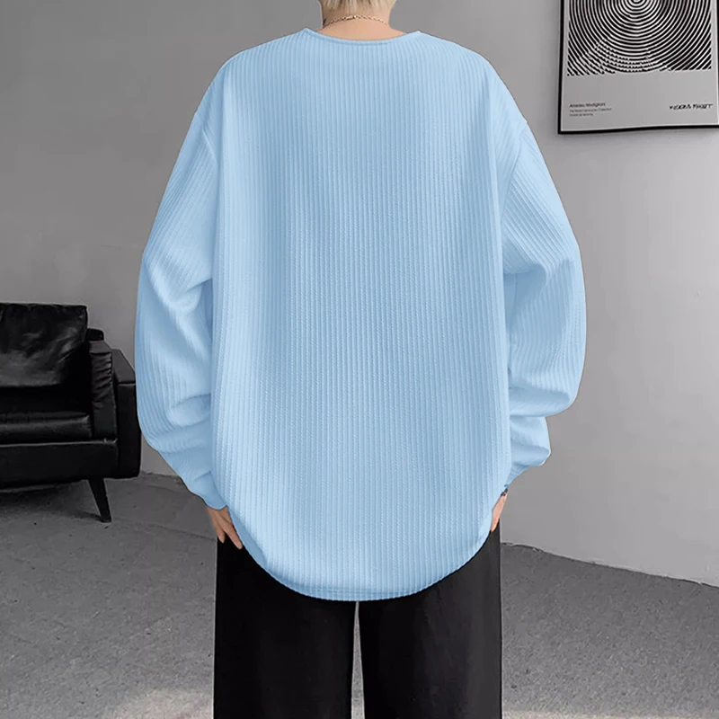 INCERUN الرجال تي شيرت بلون س الرقبة سحاب أكمام طويلة محبوك الذكور المحملة القمم الشارع الشهير موضة ملابس الرجال غير رسمية S-5XL