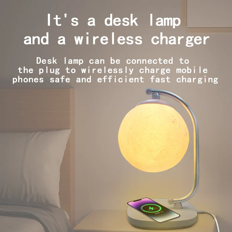 

USB Wireless Charging Moon Touch Dimming Table Lamp Suitable for Bedroom Bedside LED Tri Color Dimming Atmosphere Night Light