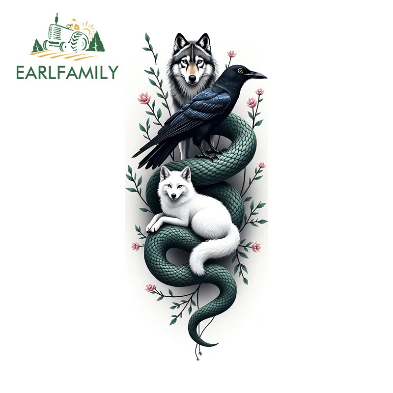 EARLFAMILY Snake Bird Wolf Japanese Car Stickers Waterproof Laptop Motorcycle Decal Personality Occlusion Scratch Accessories