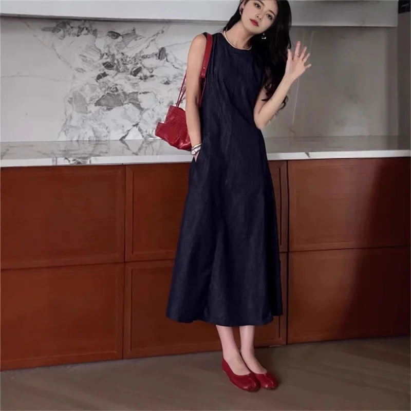 

Summer New French Retro Sleeveless Dress Women, Elegant Fashion Slimming A-Line Long Dress
