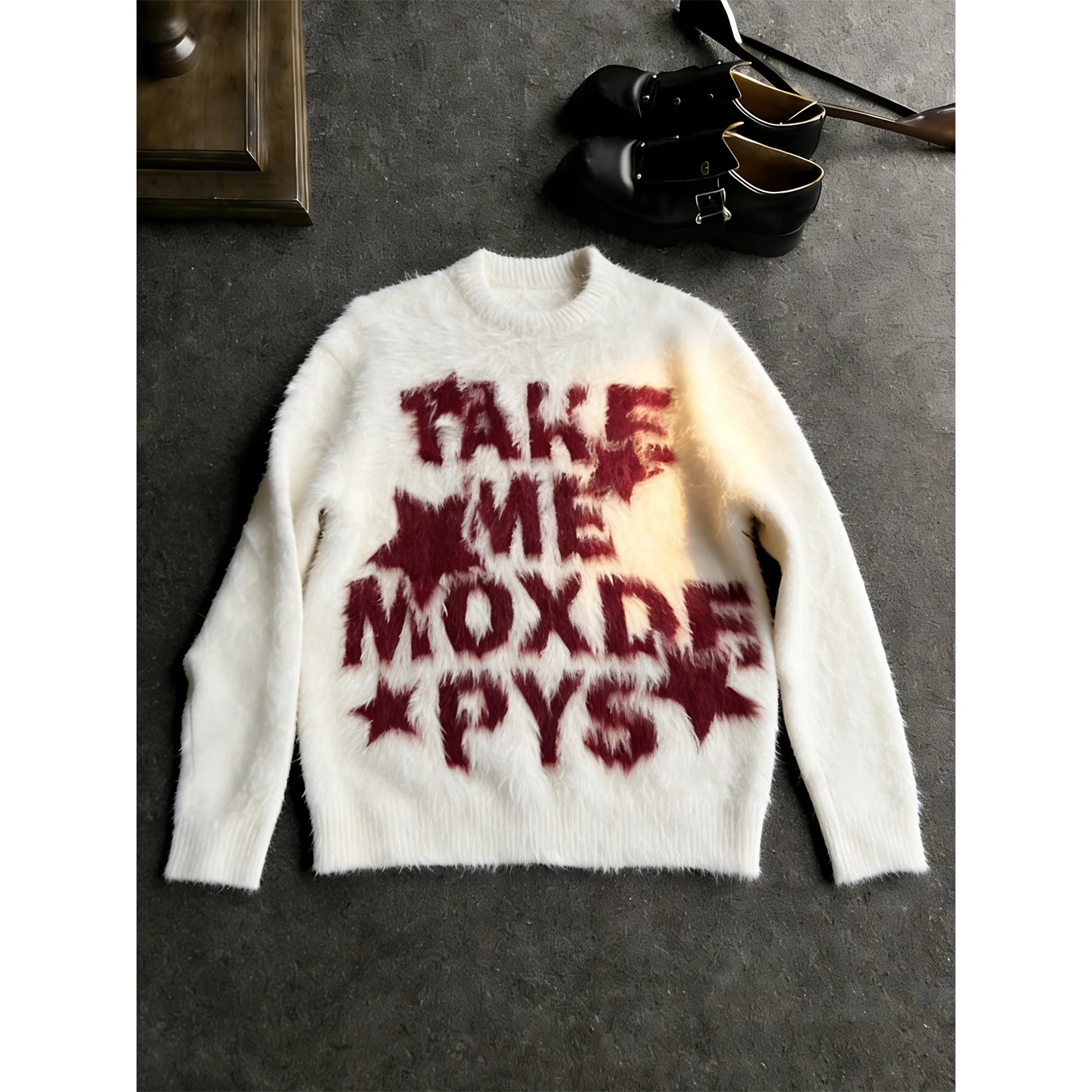 

American Sle Letter Embroidery Thiened round Ne Knitted Sweater Men's Autumn Winter Loose Casual Long Sve Base irt