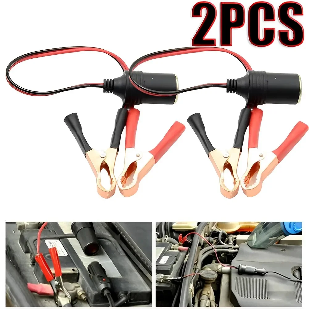 12V Car Battery Terminal Clip-On Cigarette Lighter Socket Adapter Battery Cable Battery Terminal Crocodile Cable Extension Cord