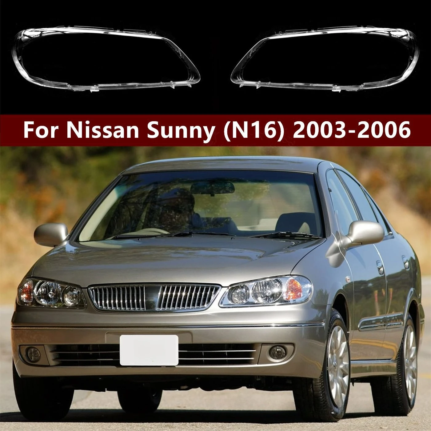 Moggic Transparent Headlight Lens Cover for 2004‑2010 Nissan Sunny NEO N16, Overseas Version Headlamp Shell