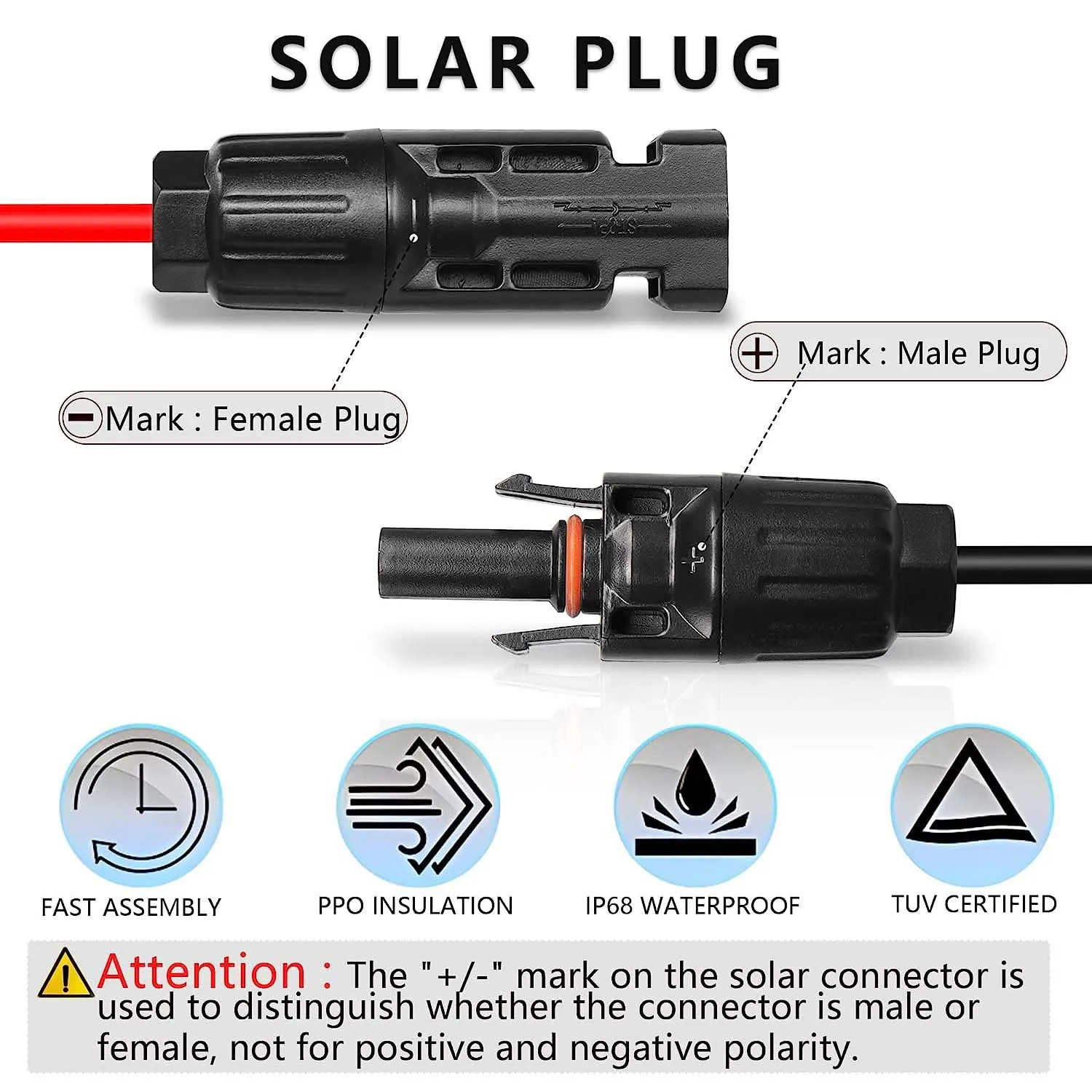 Solar Panel Generator  to DC 8mm XT60 Adapter Power Cable 16AWG Waterproof Kit Male Female Connector for Photovoltaic 1.8m/6Ft