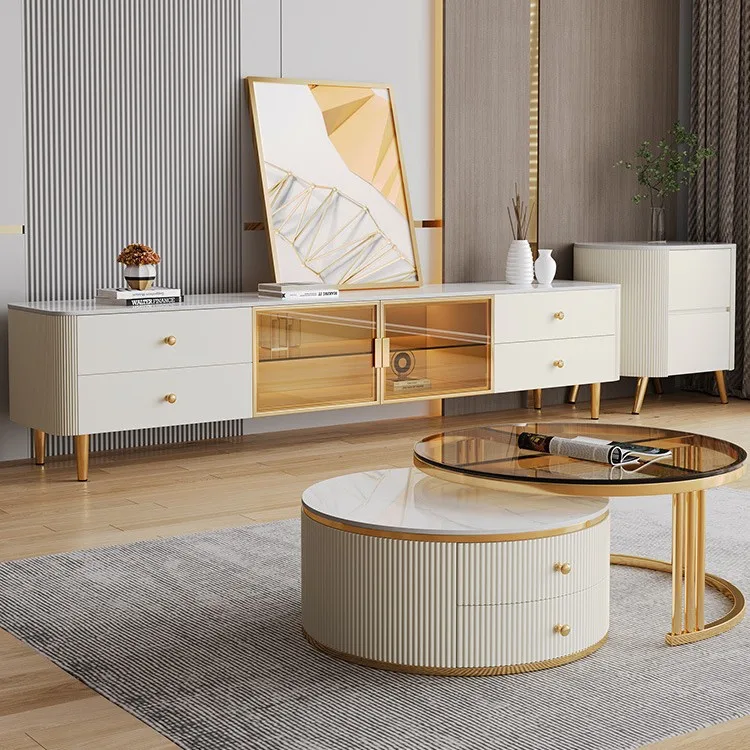 Living room TV cabinet, home sintered stone glossy coffee table, TV cabinet combination