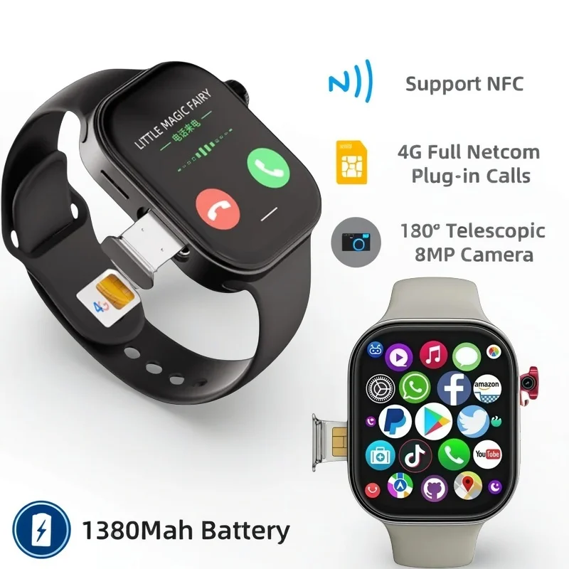 

4G Смарт-часы для мужчин и женщин 2,29 дюйма AMOLED WIFI GPS NFC SIM-карта Поворотная камера Длительный срок службы батареи Фитнес Спортивные умные часы Подарок