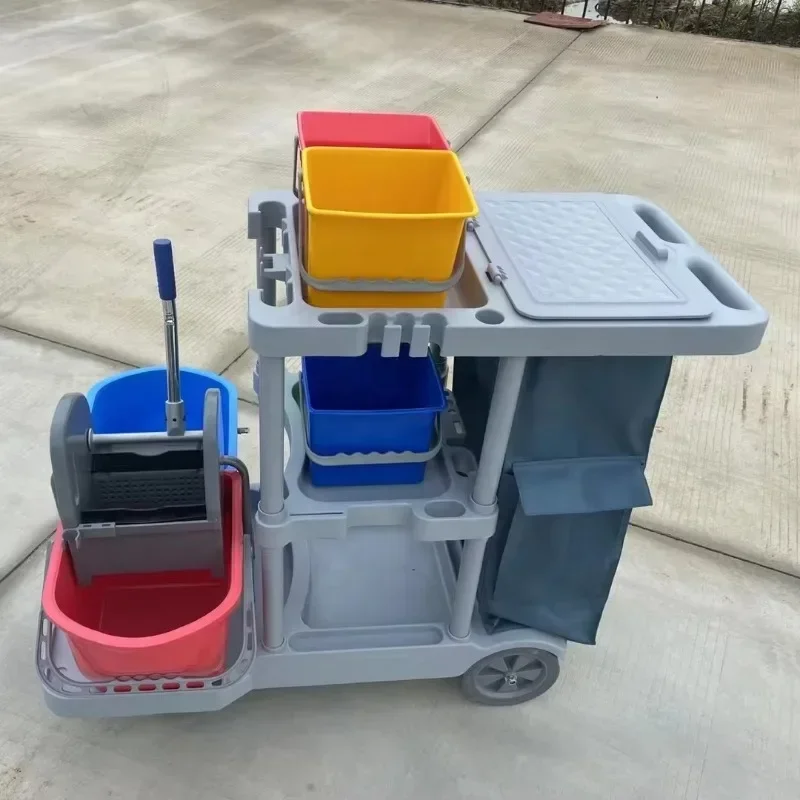UP069C grey multi-purpose trolley black cleaning cart