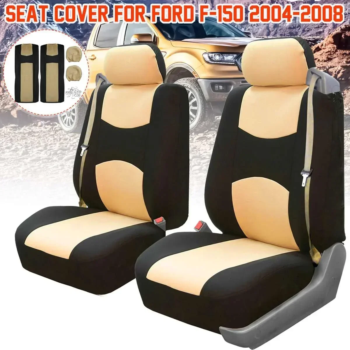 2 Seats Car Front Seat Covers For Ford F-150 Built in Safety Belt Seats Cover Cloth Seat Cushion Cover 2004 2005 2006 2007 2008