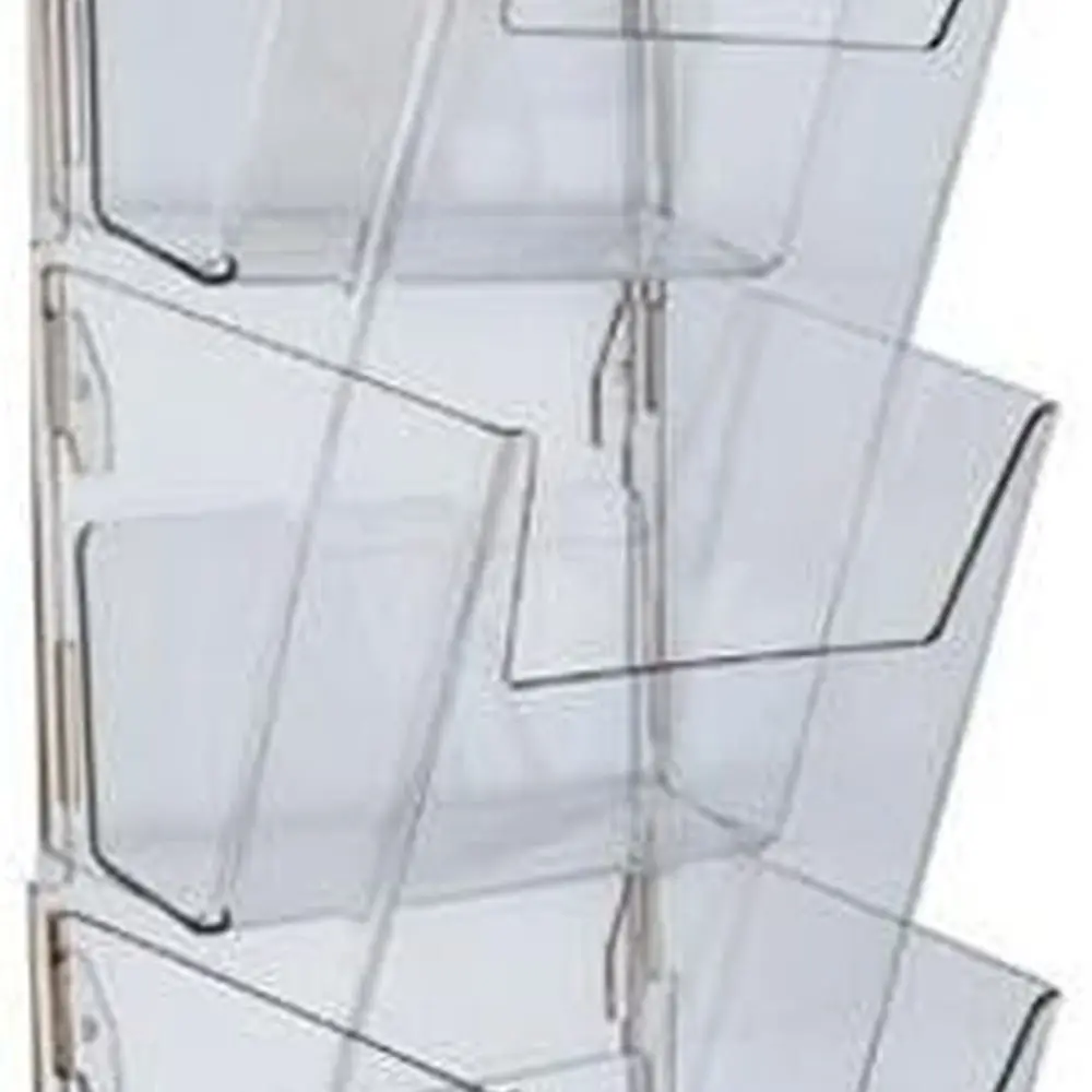 

Прозрачная пластиковая настенная стойка для литературы с 8 карманами для журналов размером 8,5x11