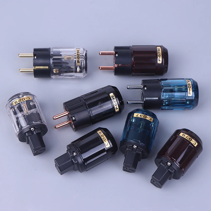 1 paar Hifi Rhodiniert EU Schuko Stecker IEC Buchse Für Hifi Power Kabel EU Stecker Lautsprecher Power Kabel Stecker