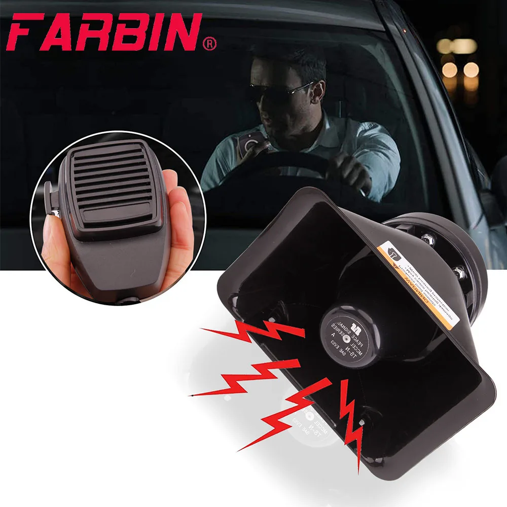 

FARBIN 200W 9 Sound Car Siren Horn Car Siren Speaker Truck Alarm Police Siren Horn Ambulance Emergency Warn Horn