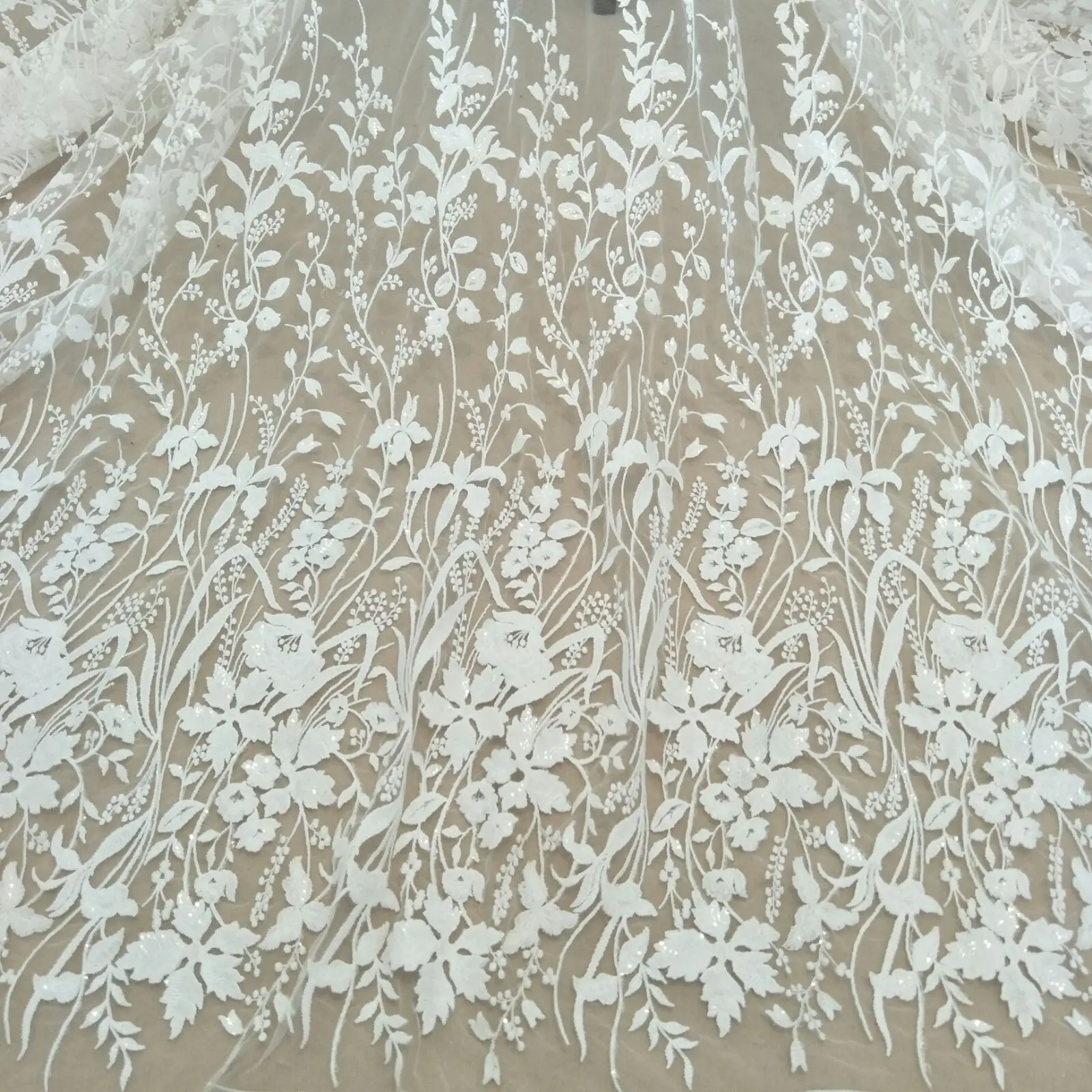 Cute flower wedding gown dress lace fabric sequins 130cm width bridal dress lace fabric