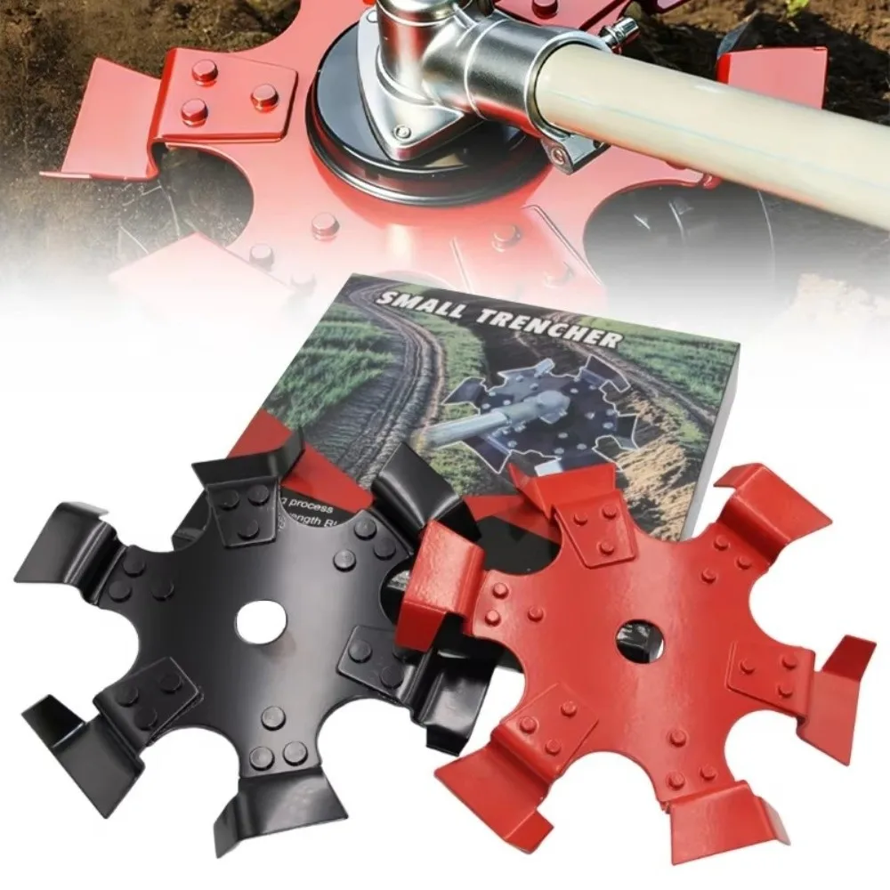 Manganese Steel Trenching Wheel 3-in-1 Six-Arm Star Ditching Wheel Brush Soil Loosening Angled Teeth Trimmer Head