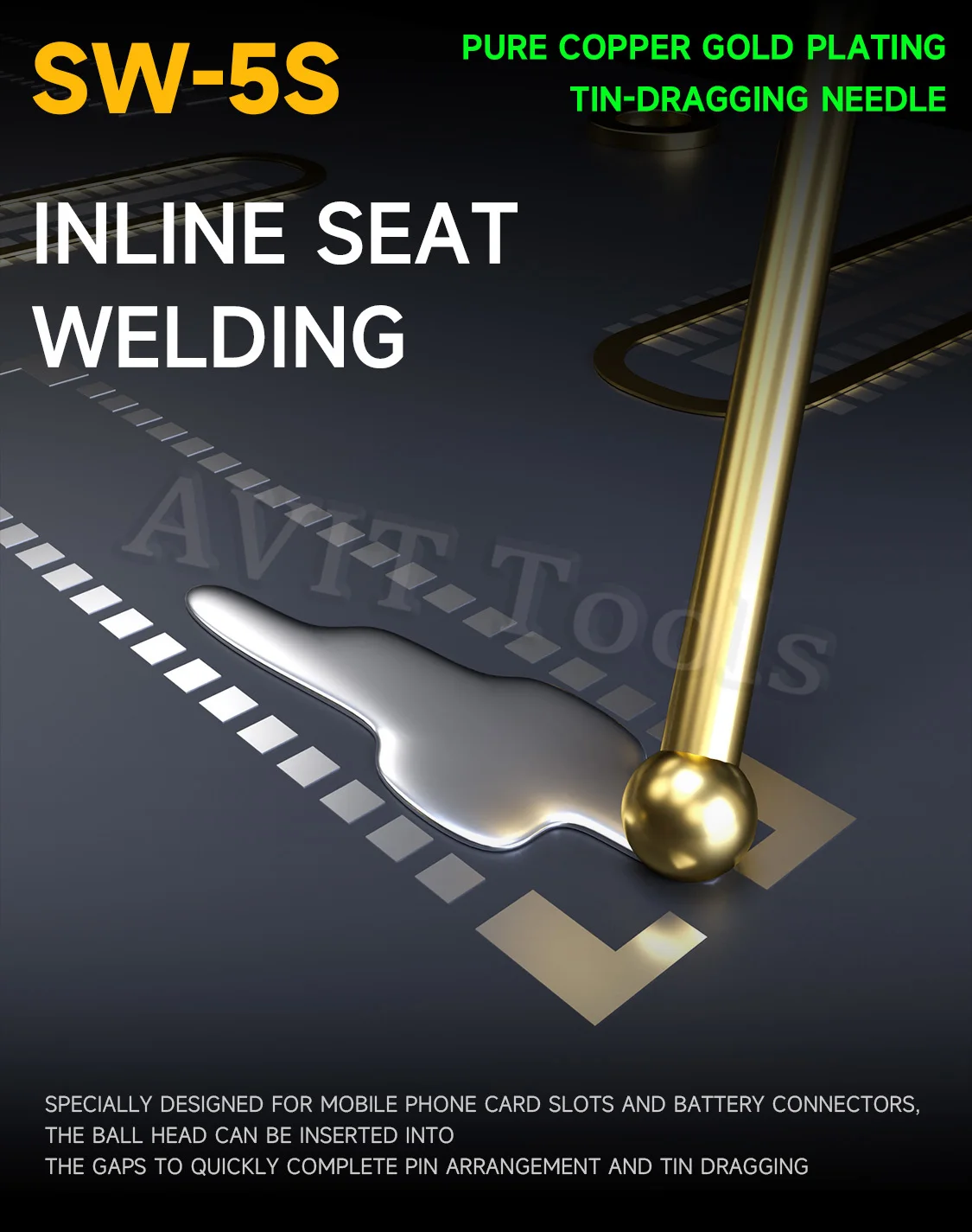 Mekanik SW-5S Timah Menyeret Jarum Berlapis Emas Konektor FPC Reballing Solder dengan 5 Bar Cepat Tinning Serat Karbon Pemegang Set