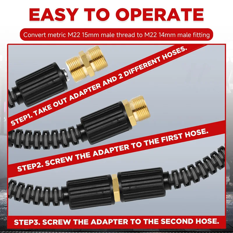 Pressure Washer Hose Connector Brass M22 15mm Male Thread to M22 14mm Male Fitting Hose Extension Adapter 4500 PSI