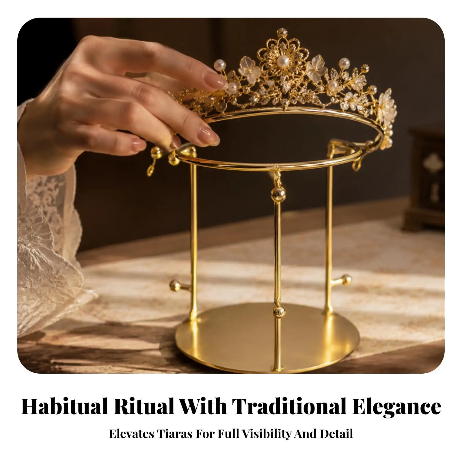 Crown Shape Display Stand Gold Alloy Headpiece Holder for Jewelry Displays Necklace Bracelet Organizer Tabletop Vanity