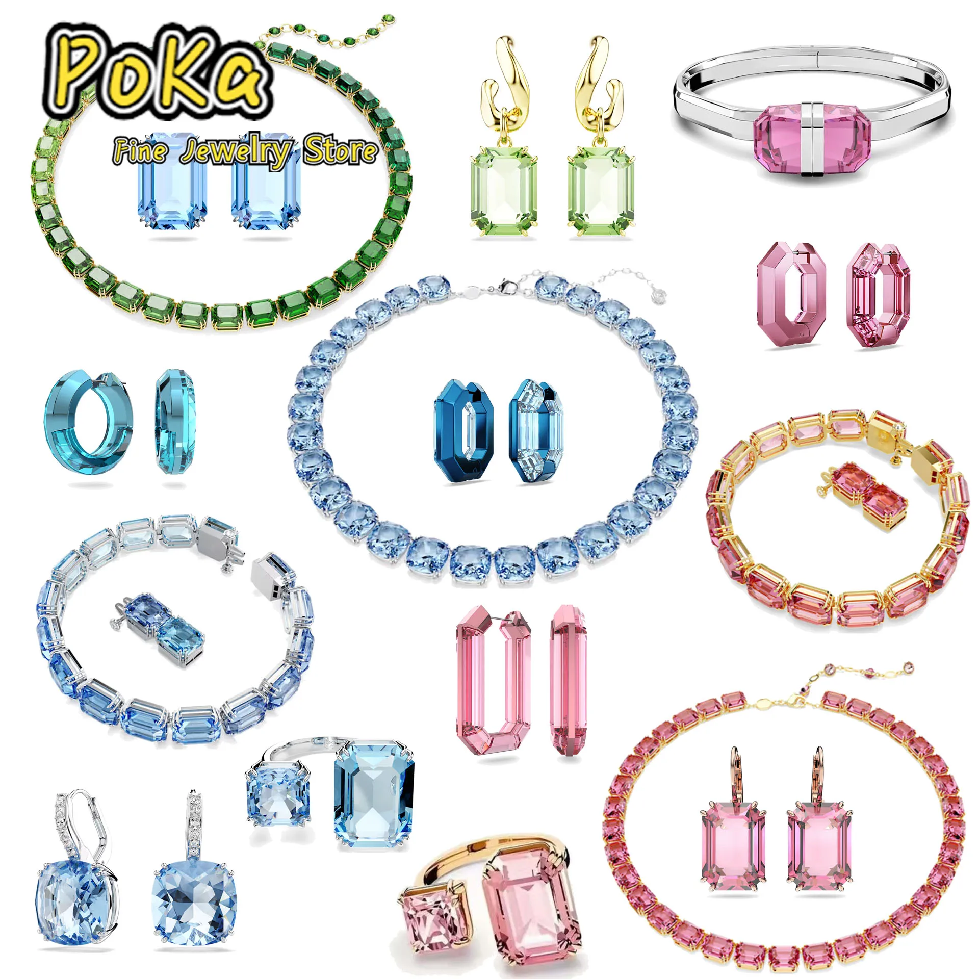 High Quality Luxury Brand Jewelry Set Crystal Original Exquisite Pendant Necklace Bracelet Gradient Crystal Party Gift for Women