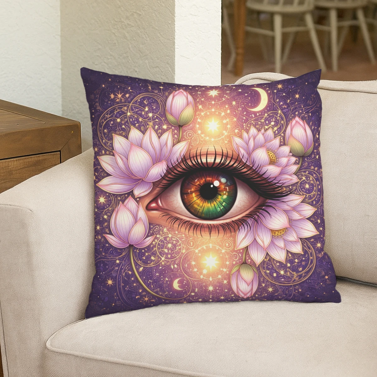 Buddha & Lotus Pattern Polyester Pillow Cover - Decorative Cushion Case for Meditation Space, Living Room & Bedroom Decor