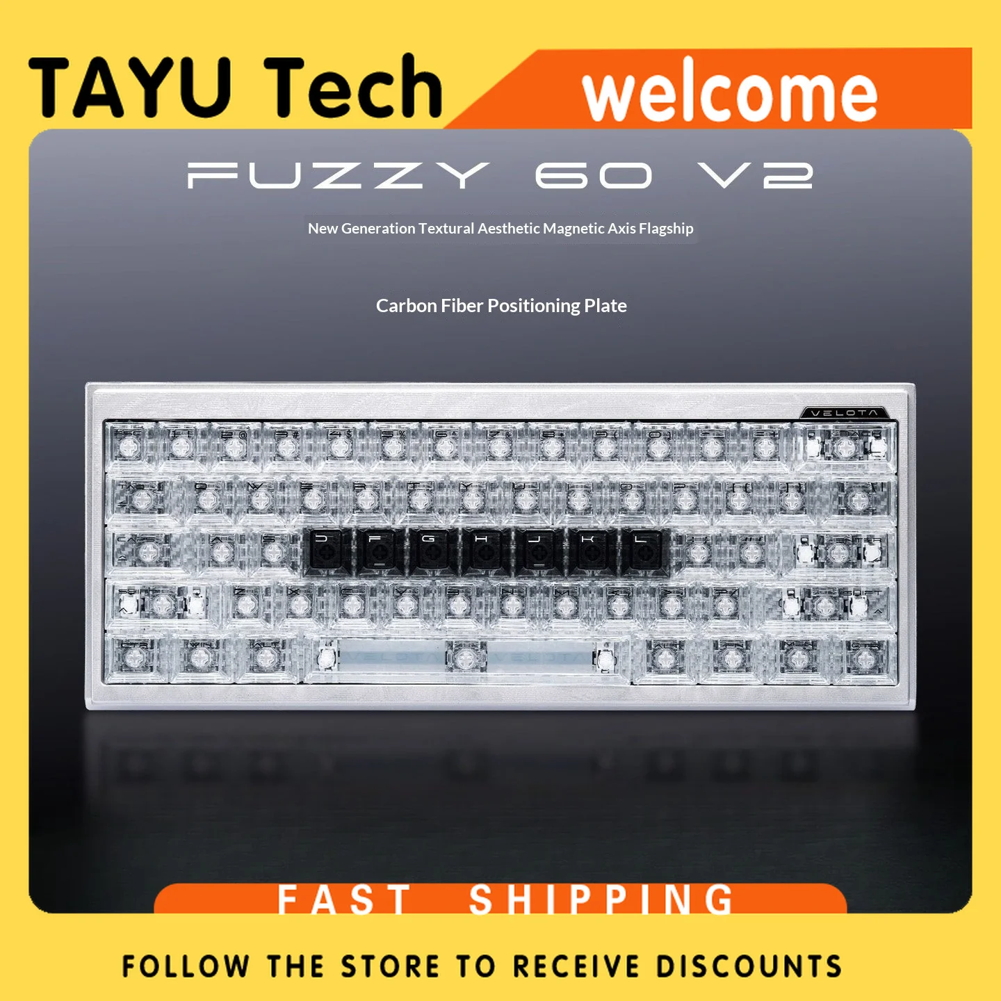 Teclado Mecânico Personalizado VELOTA FUZZY 60 63 V2 com Switches Magnéticos Hall Effect para CS Valorant PC Office Esports Layout 60