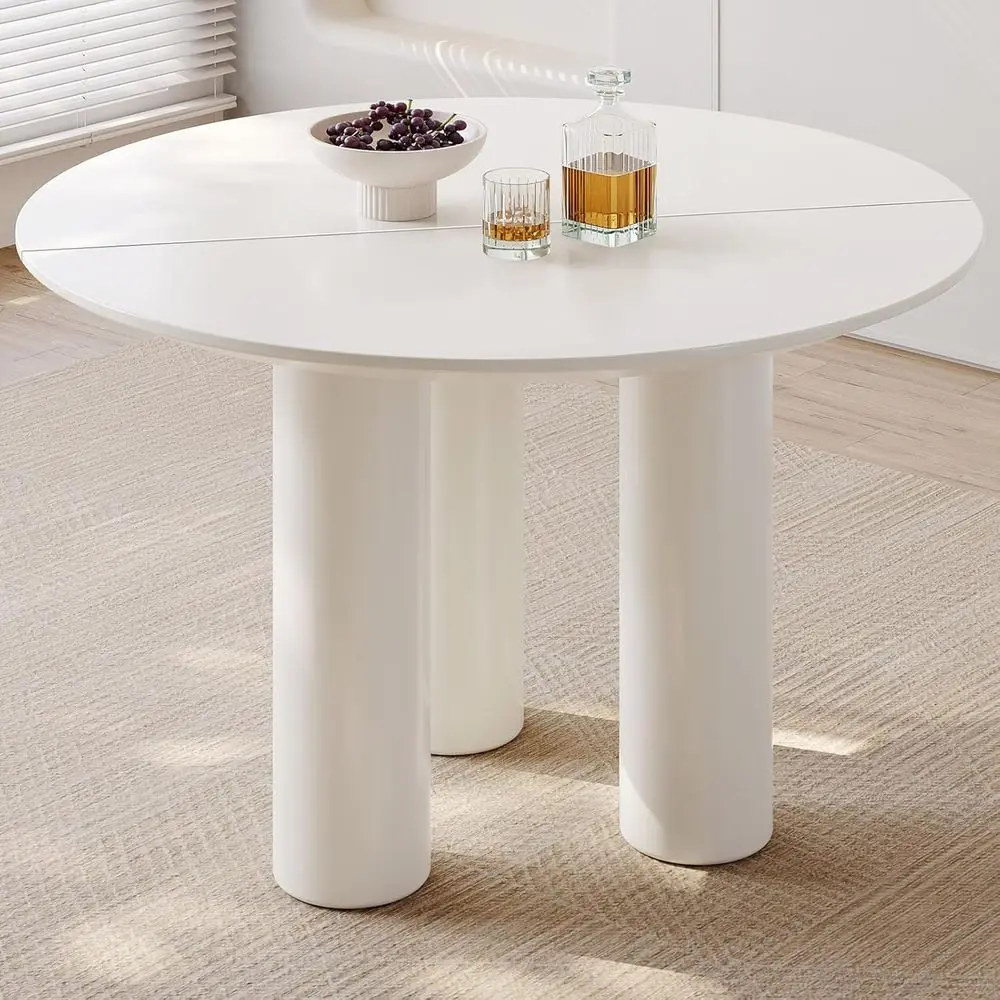 

Seating for 4-8, Cream White Round Dining Table, Perfect for Kitchen, Dining, Living Room, and Balcony.