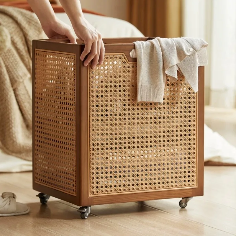 Woven Rattan Laundry Hamper Clothes Wheels Small Narrow Laundry Hamper Basket Mesh Cesto Para Ropa Sucia House Accessories