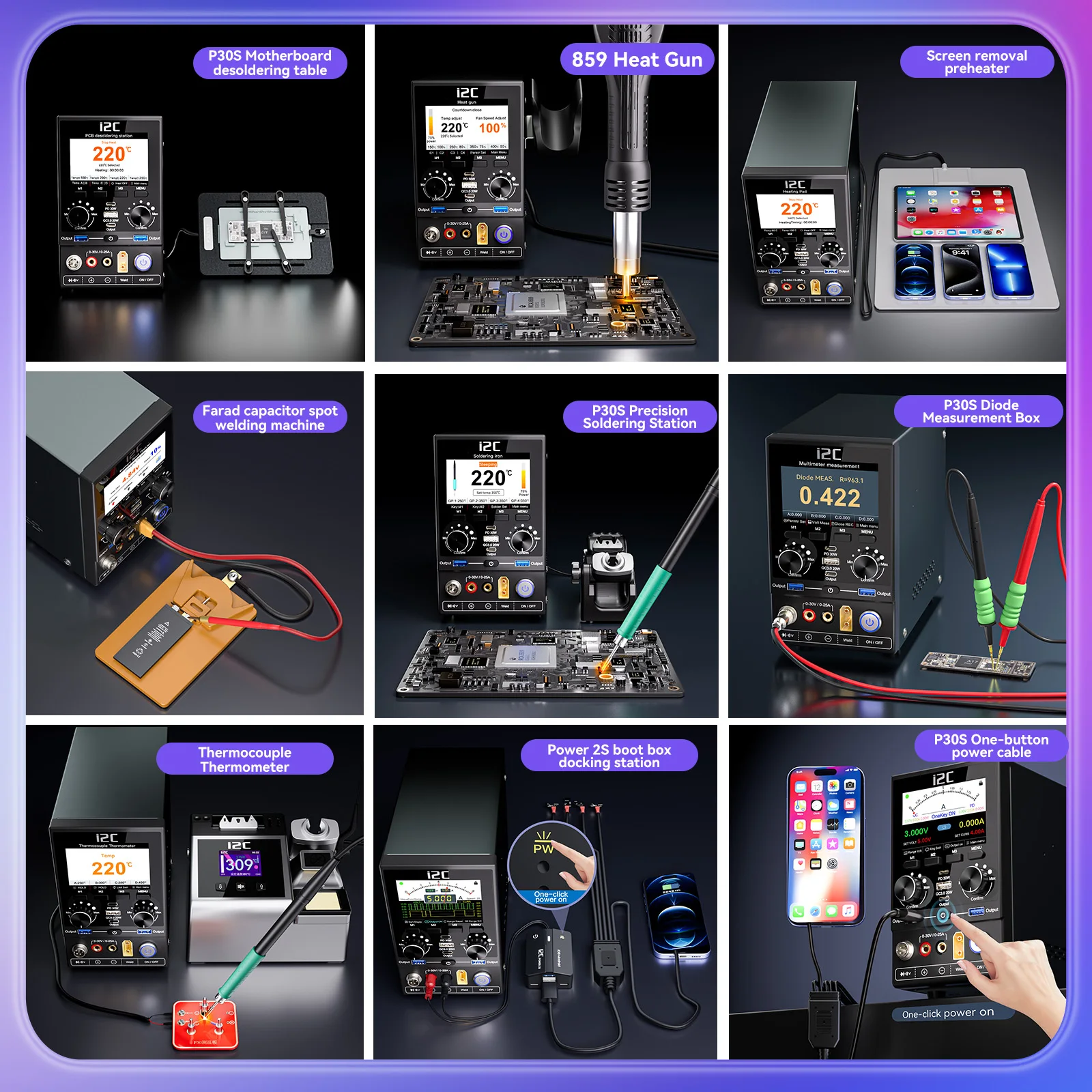 I2C P30S 10-in-1 Integrated Digital Power Supply Compatible with Variety of Extendable Phone Repair Platforms PCB BGA Soldering