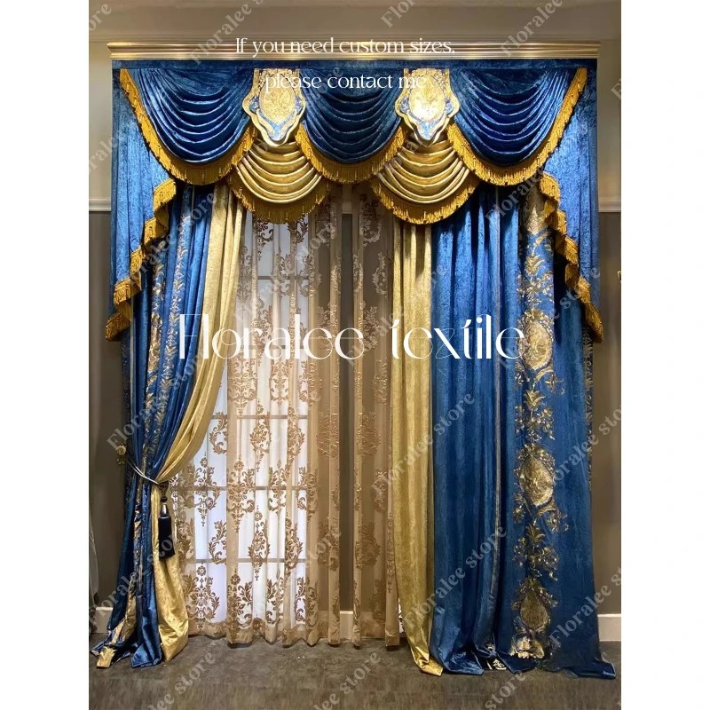 

European Window Curtains for Living Room European Luxury high-end Blackout Curtains for Bedroom Cotton Wool Cloth Customized