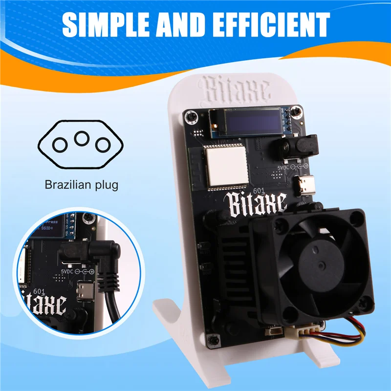 A88X Bitaxe Gamma 601: BTC Solo Miner, BM1370 Asic, 1.2TH/S, 18-22 Watts, Blanco, Enchufe UE - De Antminer S21 Pro