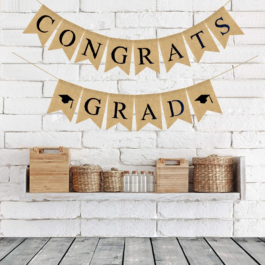 

Graduation Banner Party Decoration 2019 Burlap Bunting Hanging Garland Set Congrats Grad Swallowtail Flag Wall Ceiling Outdoor