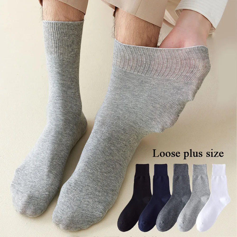 Plus Size Socks Mens Cotton Loose Mouth Socks Extra Wide Top Loose Fitting Socks Long Stockings Elastic Business Dress Socks