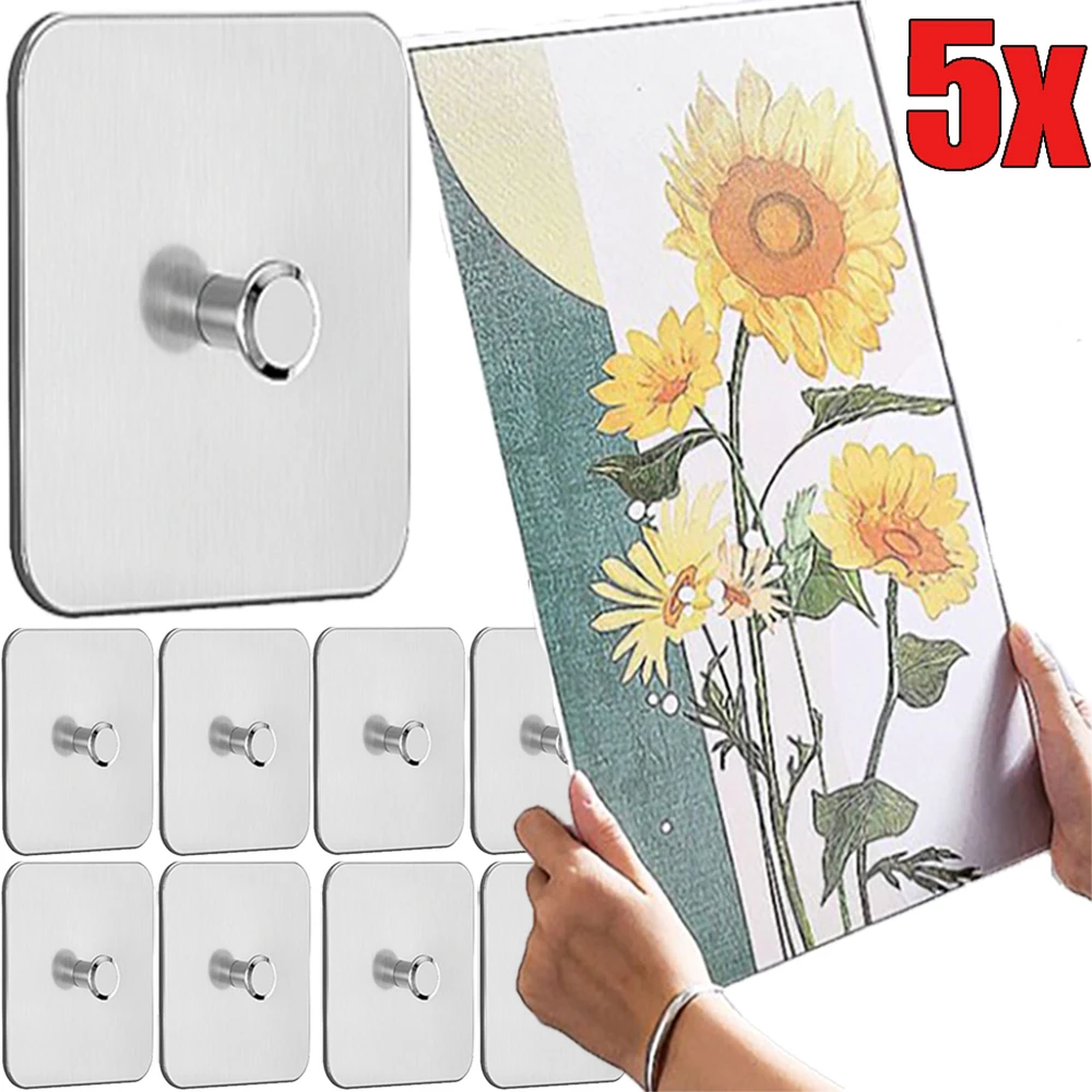 

5/1PCS Picture Frame Hook Stainless Steel Traceless Punch-free Waterproof Strong Hook Kitchen Bathroom Home Organizer Hoders