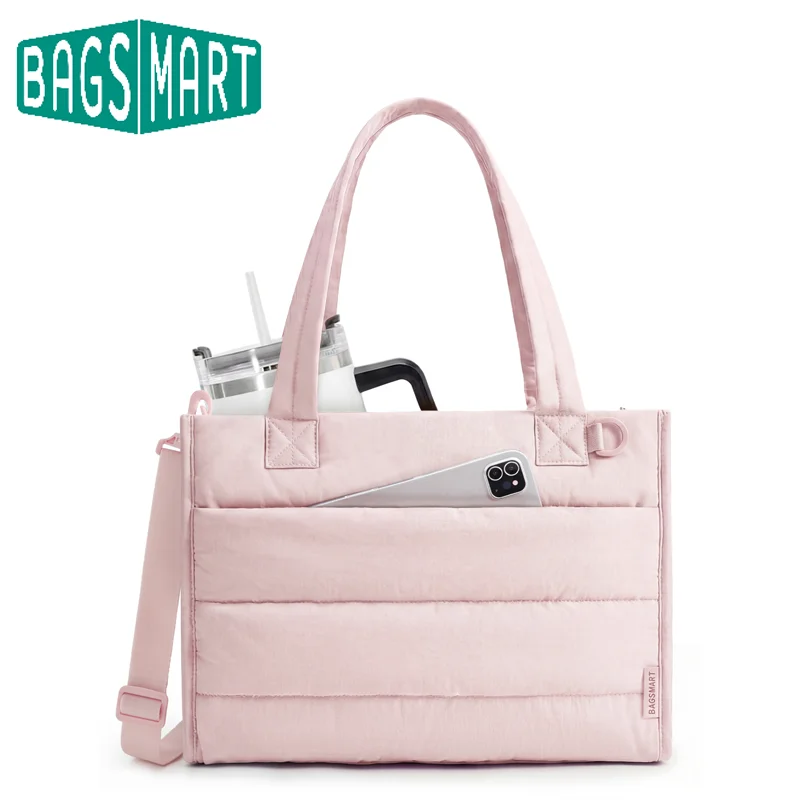 BAGSMART Boxy Tote Bag für Damen, multifunktionale Umhängetasche für Reisen, Arbeit, College, mit Reißverschluss, lässige Pendler-Handtasche
