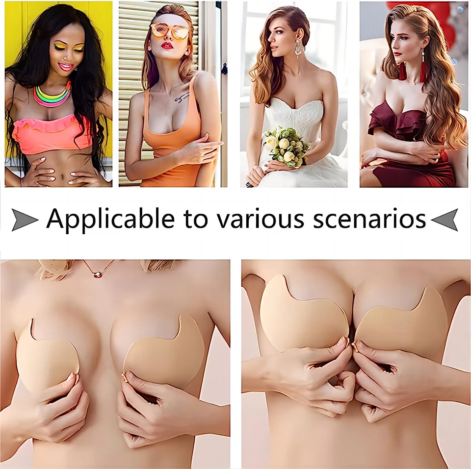 Sujetador adhesivo Invisible sin tirantes para mujer, sin tirantes Sujetador Push Up, lencería de silicona sin costuras, cubiertas para pezones, Bralette, ropa interior