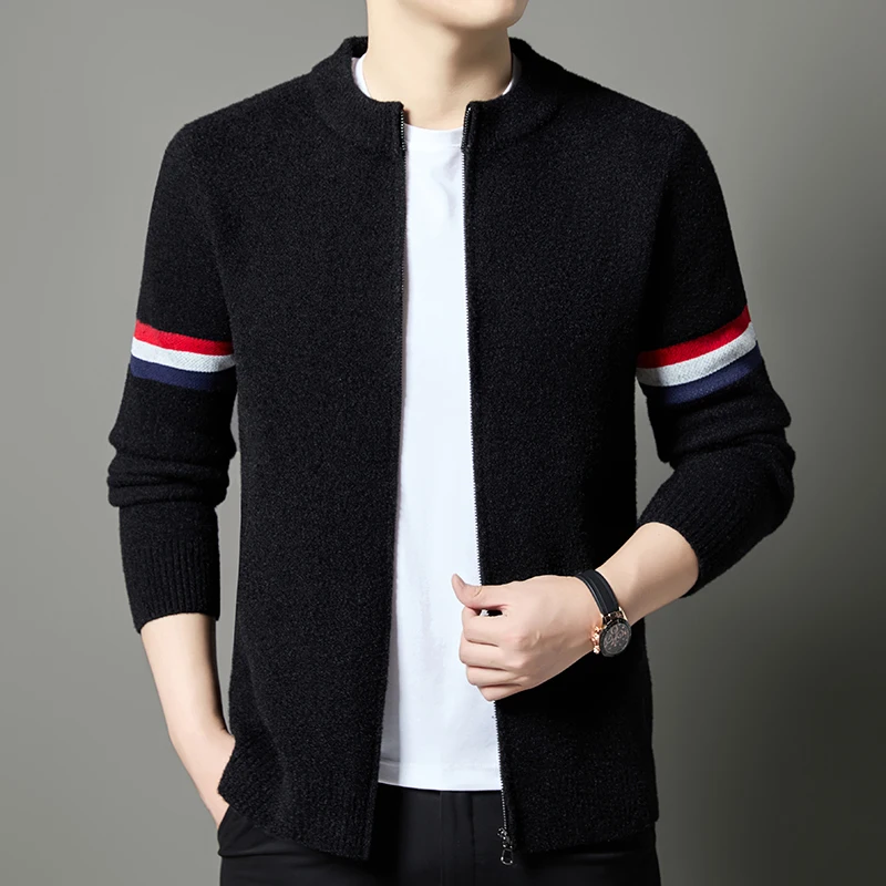 

2025 Новый шерстяной вязаный свитер с круглым вырезом, кардиган, мужской весенне-осенний новый модный повседневный свитер, куртка